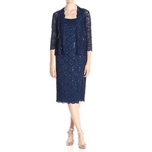 Alex Evenings Tea Length Dress and Jacket Set